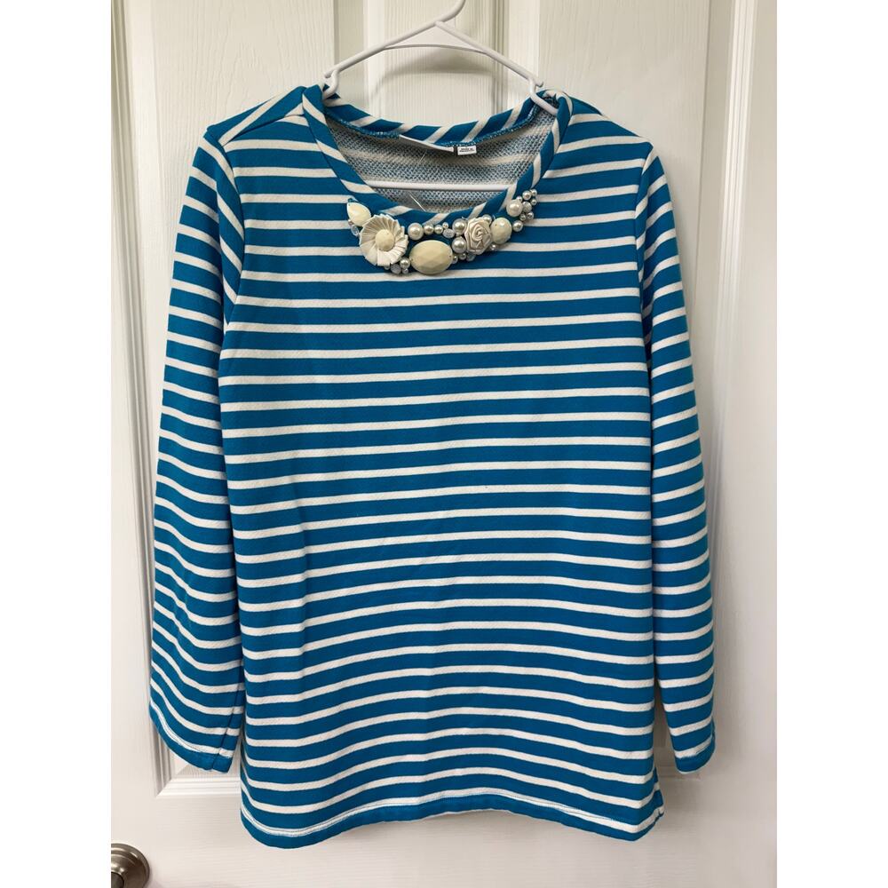 Susan graver embellished bib nautical top sweatshirt blouse roses pearls large
